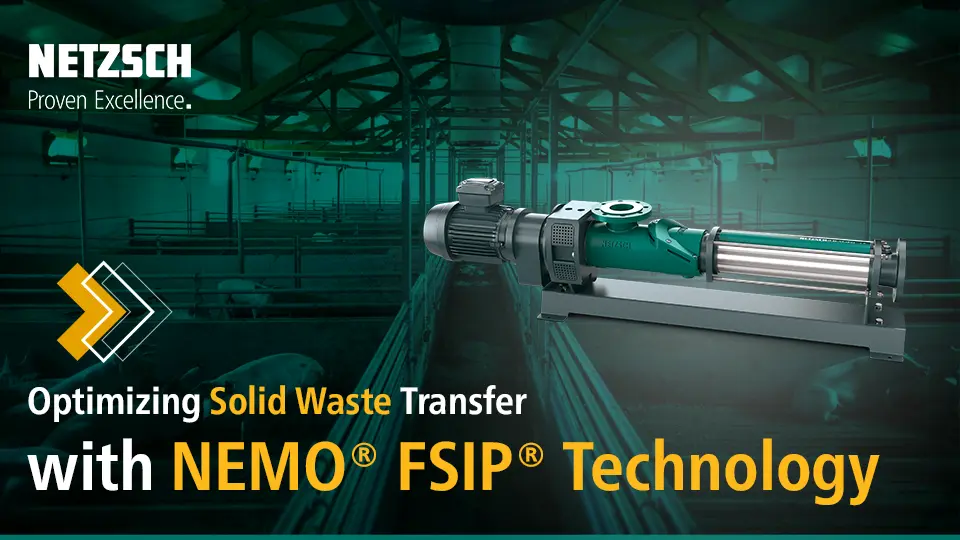 NEMO® FSIP® pump optimizing solid waste transfer in agricultural setting; enhances efficiency with easy maintenance and energy savings.