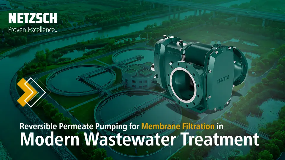 Reversible NETZSCH TORNADO T1 rotary lobe pump optimises permeate pumping for membrane filtration in modern wastewater treatment plants.