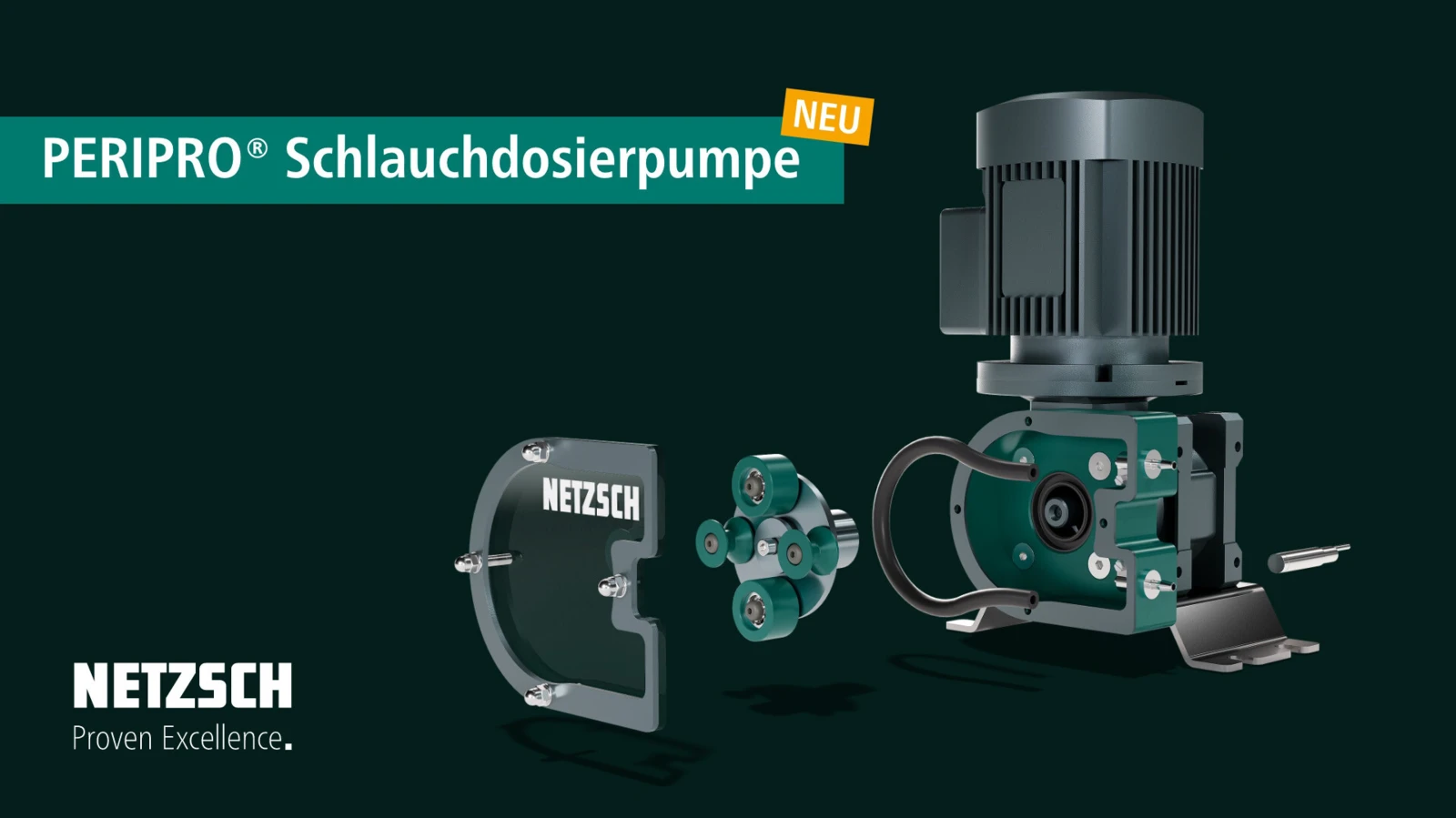 Neue PERIPRO® Schlauchdosierpumpe von NETZSCH: effizient, wartungsarm und vielseitig, ideal für industrielle Dosieranwendungen.
