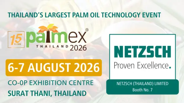 งานแสดงเทคโนโลยีปาล์มน้ำมัน PALMEX 2026 ที่สุราษฎร์ธานี พร้อมบูธ NETZSCH โชว์โซลูชันปั๊มสำหรับอุตสาหกรรมปาล์มน้ำมัน
