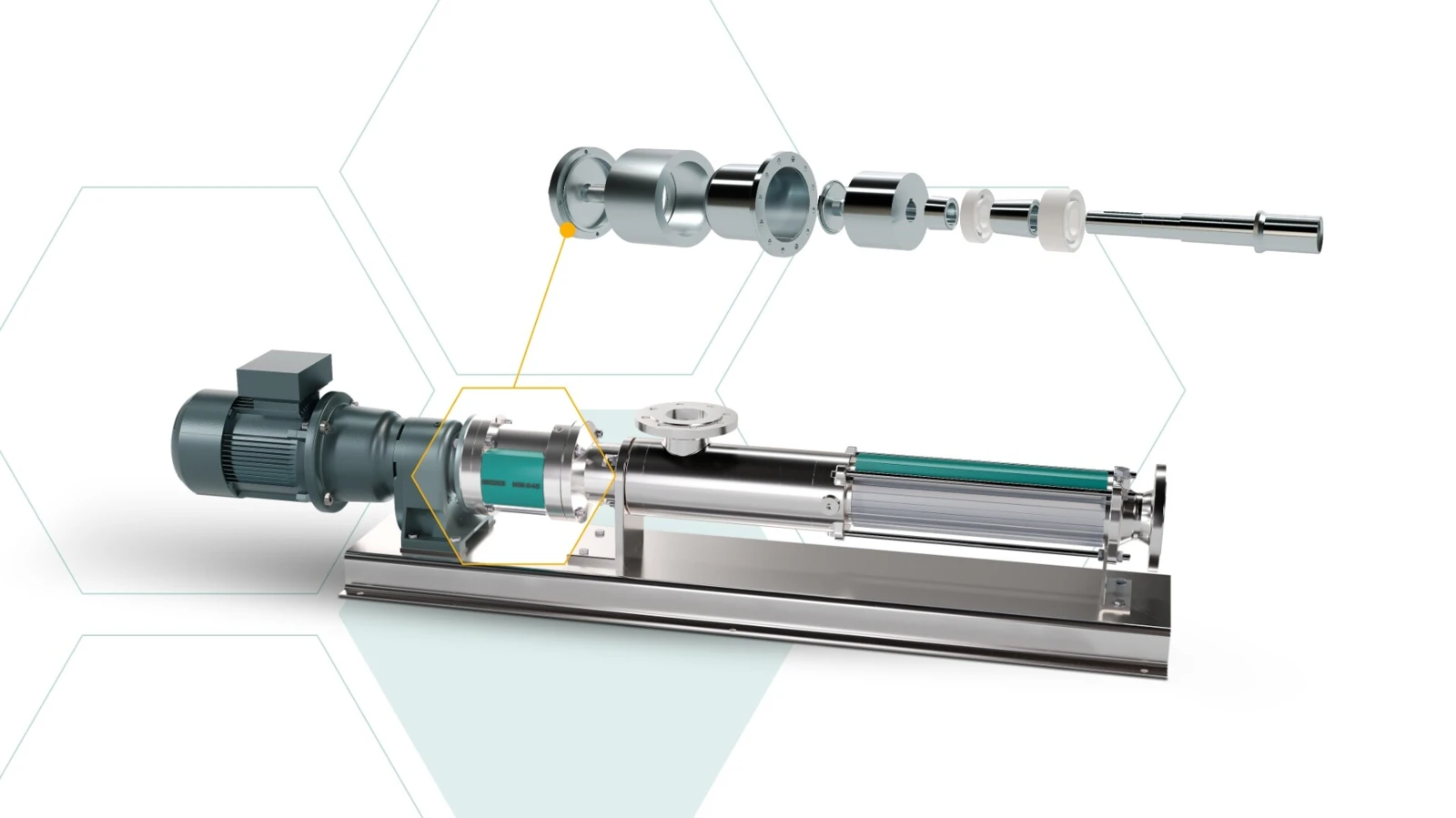 NETZSCH NEMO® MY magnetically coupled pump, designed for safe, leak-free handling of high-viscosity slurries in the chemical industry.