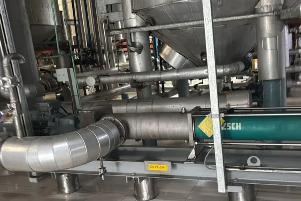 NETZSCH pumping system with durable pipes and equipment, designed for efficient handling of palm oil and high-viscosity fluids.