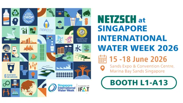 NETZSCH at Singapore International Water Week 2026, promoting water technology and sustainability event.