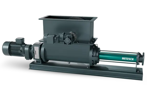 NEMO® BF Hopper Pump by NETZSCH with aBP-Module® technology for efficient sludge cake transfer in wastewater treatment.