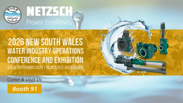 NETZSCH Pumps & Systems promoting 2026 NSW Water Industry Operations Conference, showcasing advanced water and wastewater pump solutions.