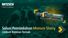 Pompa Progressing Cavity NETZSCH NEMO® untuk transfer slurry kotoran cair peternakan dengan aliran stabil dan tahan sumbatan.
